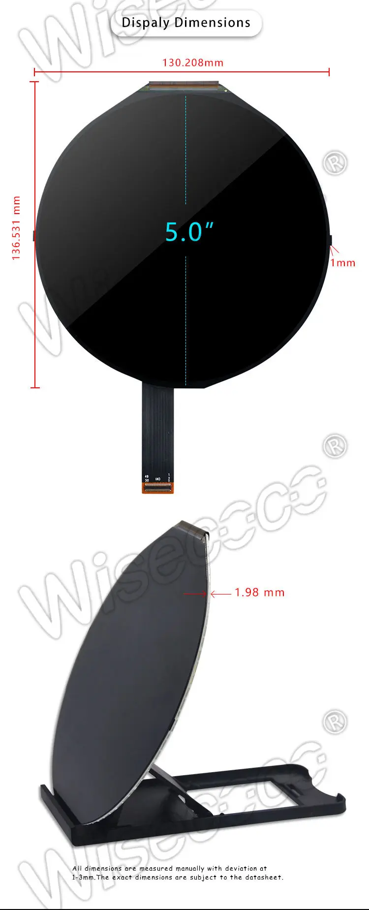 5 inch 1080x1080 round lcd display with mipi