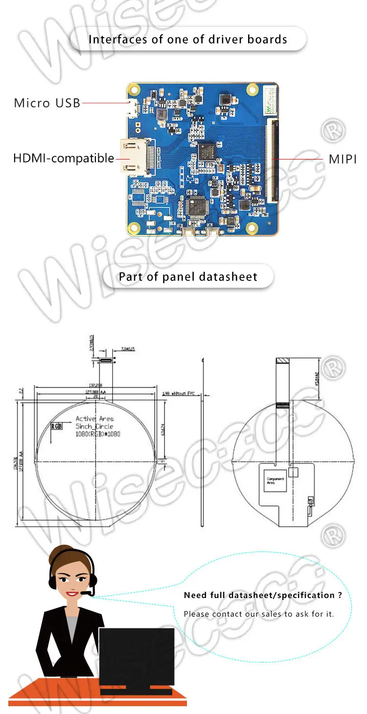 5 inch 1080x1080 round lcd display with mipi