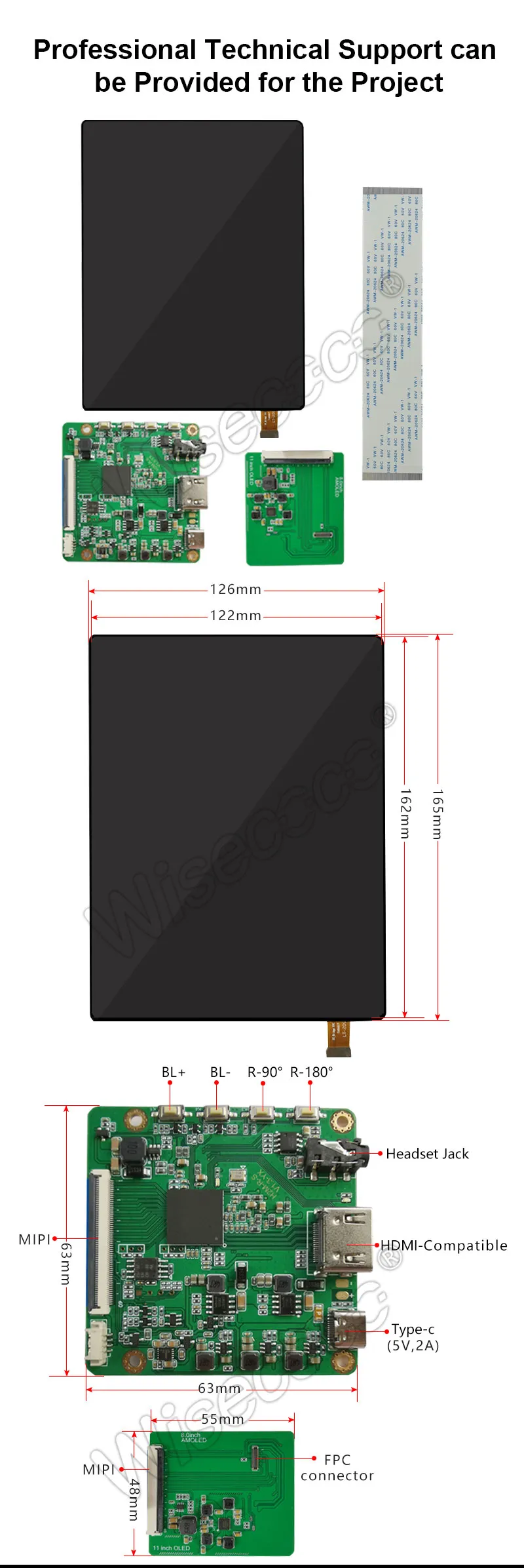 8 inch 2K oled module ultra thin amoled display