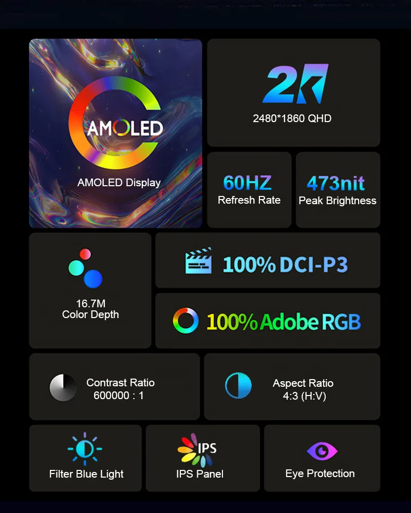 8 inch 2K oled module amoled display