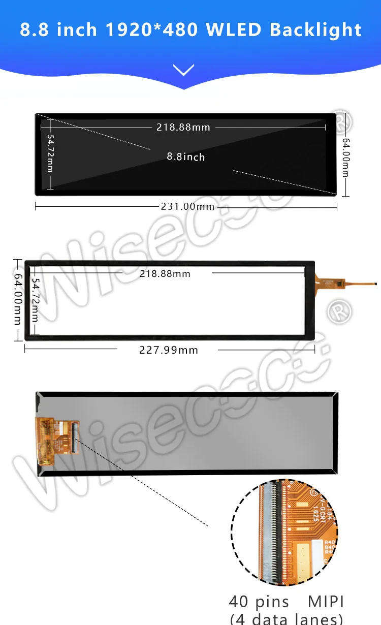 8.8 inch 1920x480 touch screen stretched bar lcd display