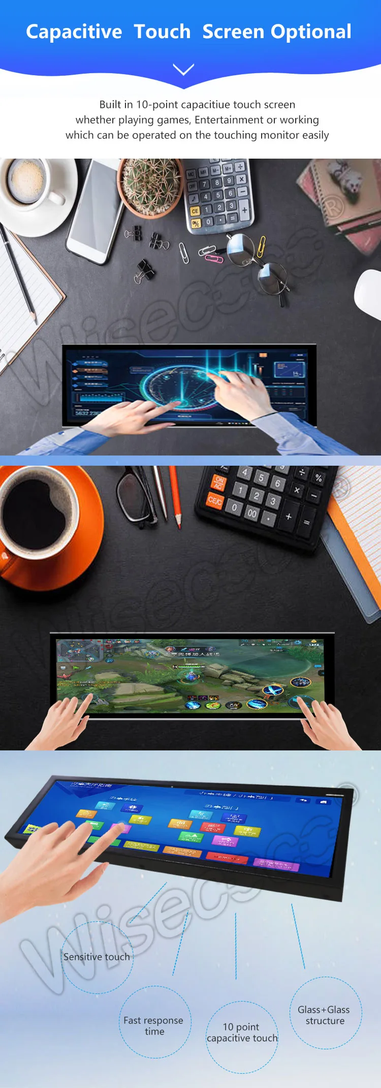 8.8 inch 1920x480 touch screen stretched bar lcd display