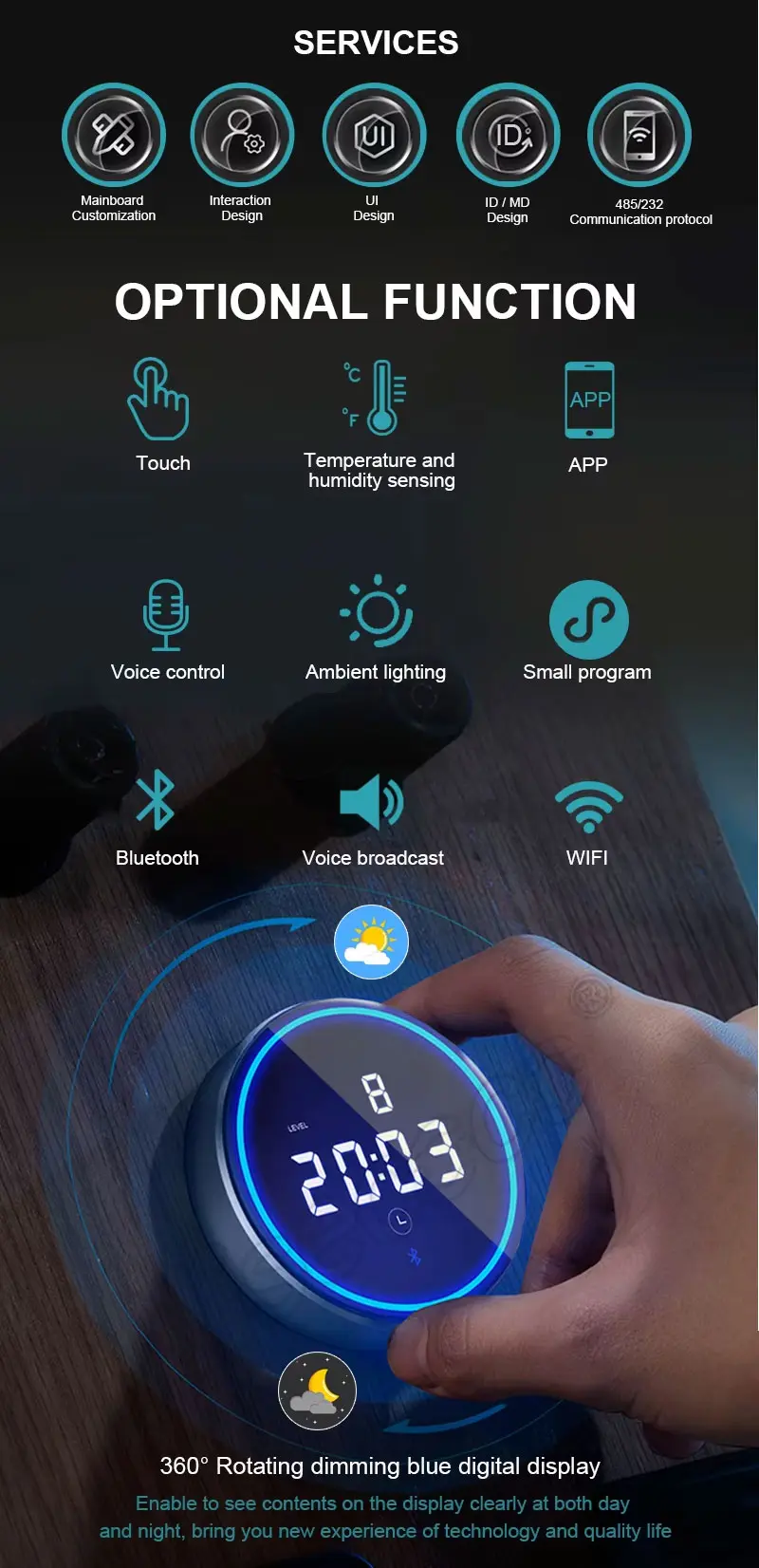 Round UART Smart Home Knob LCD HMI Control Panel