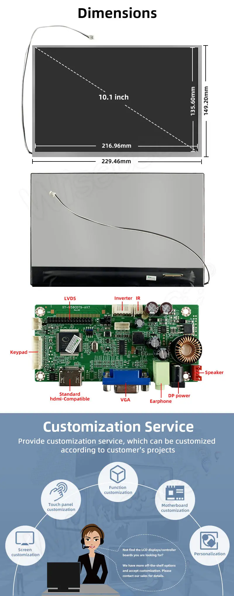 10.1 Inch 1280*800 IPS Lcd Display Module high brightness screen