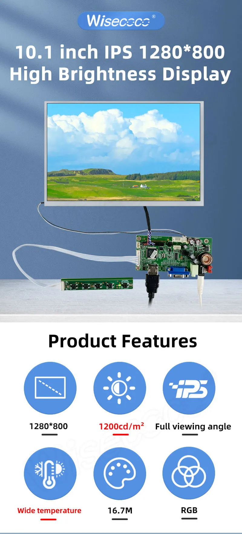 10.1 Inch 1280*800 IPS Lcd Display Module high brightness screen