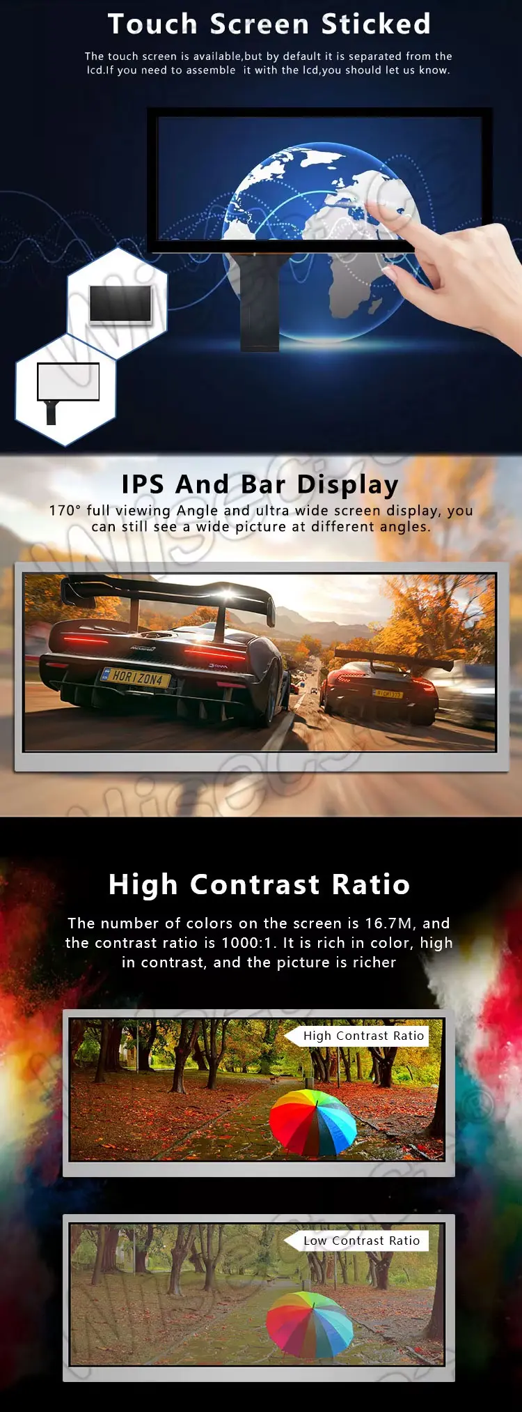 12.3 inch 1920x720 Stretched Bar LCD Display