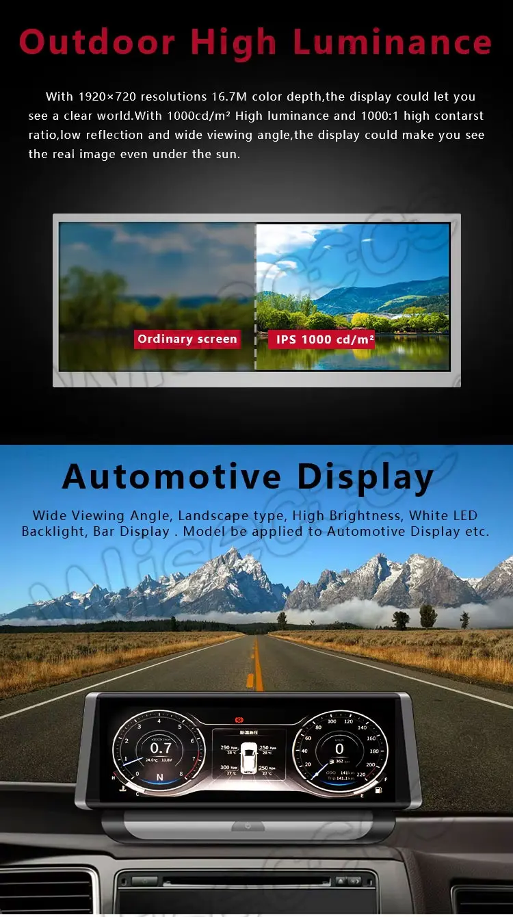 12.3 inch 1920x720 Stretched Bar LCD Display