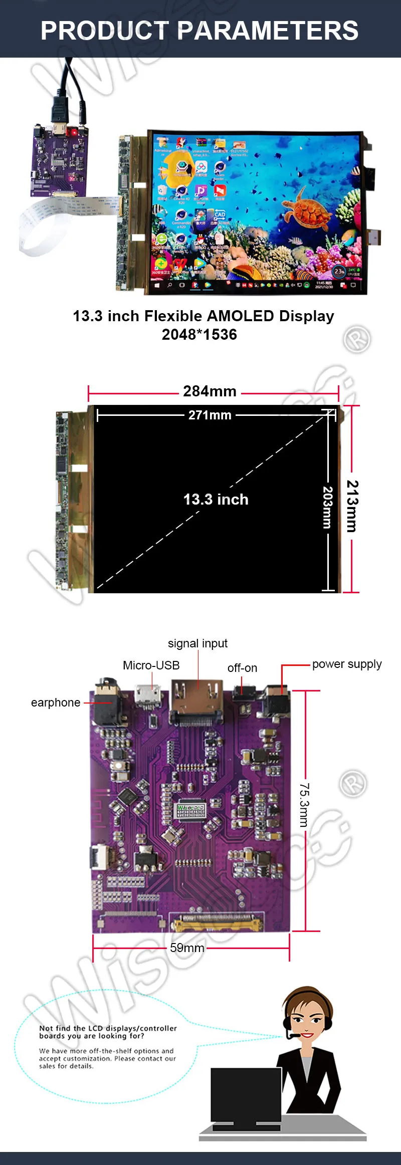13.3 inch 2048x1536 flexible amoled display