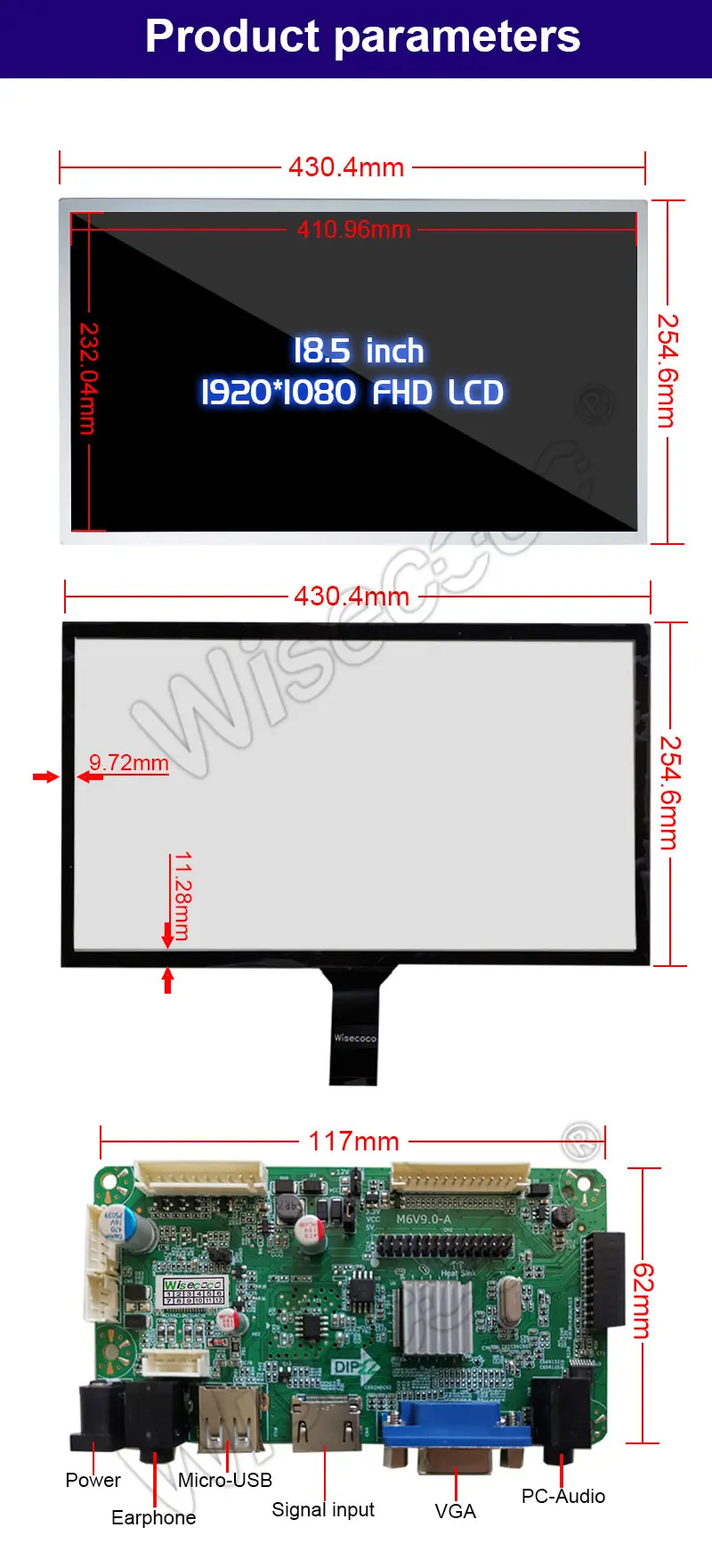 18.5 Inch Touch Screen Panel 1920*1080 1000 Nit FHD TFT LCD Modules