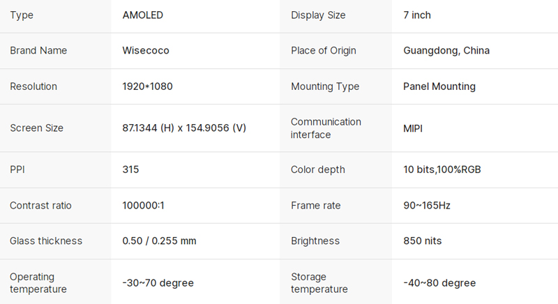 7 inch 1920x1080 amoled display