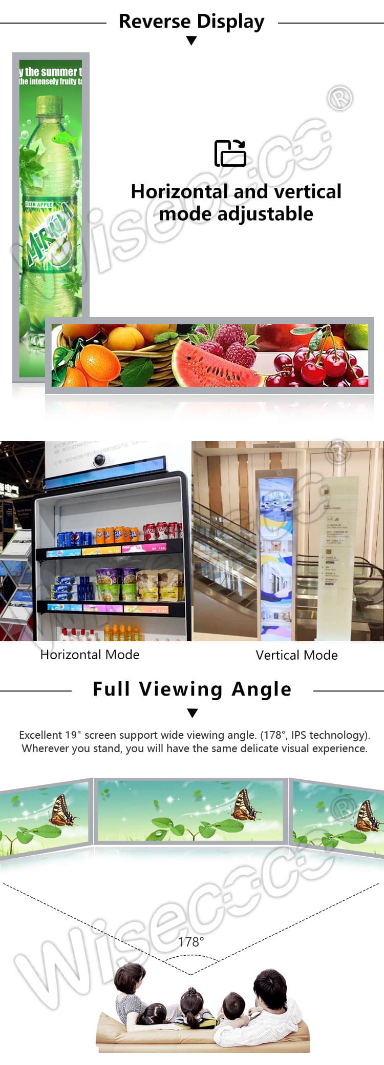 19 Inch 1920*360 IPS Stretched Bar Panel LCD Display