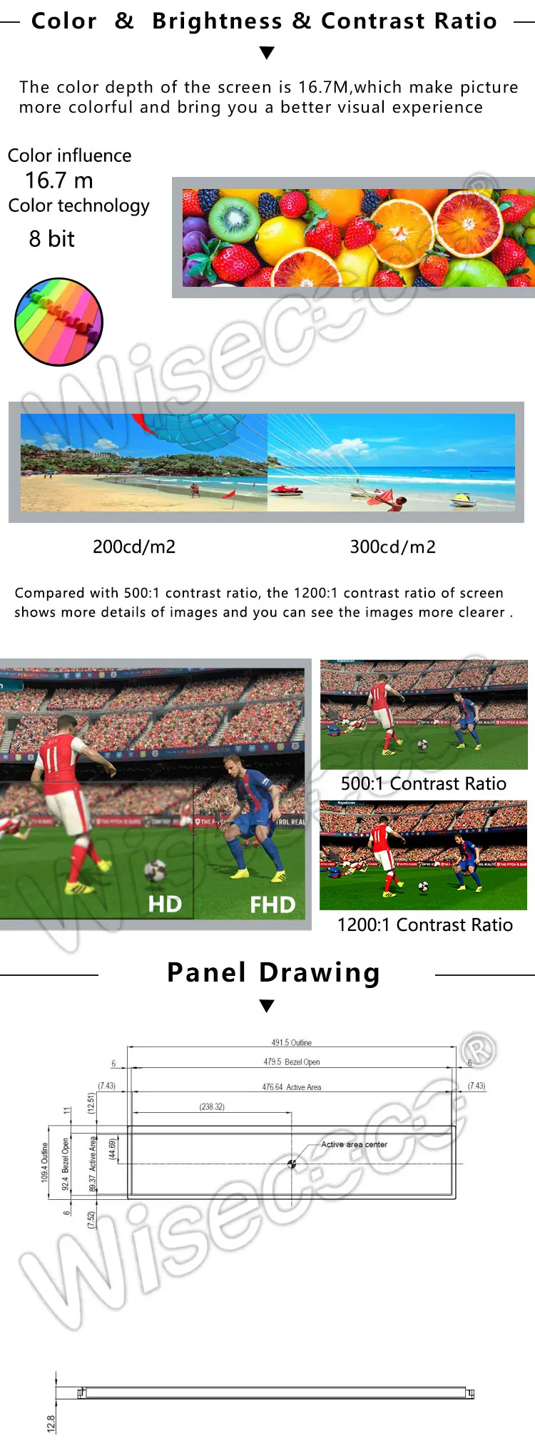 19 Inch 1920*360 IPS Stretched Bar Panel LCD Display