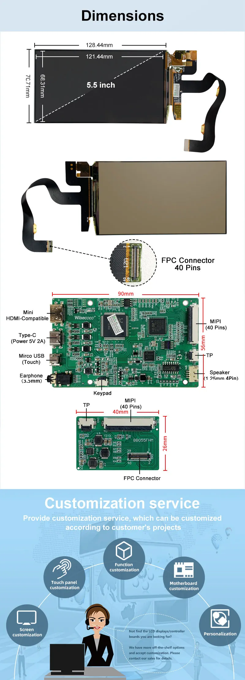 5.5 Inch Fhd 1920x1080 Oled Display Panel with MIPI