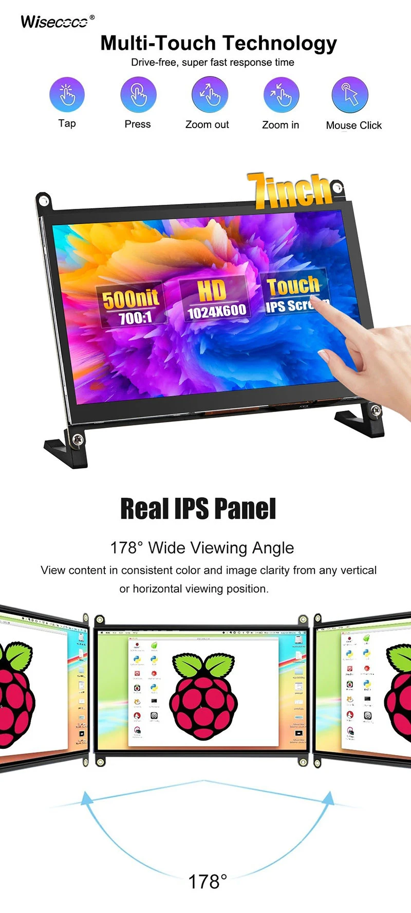 7 inch 1024x600 raspberry pi touch screen
