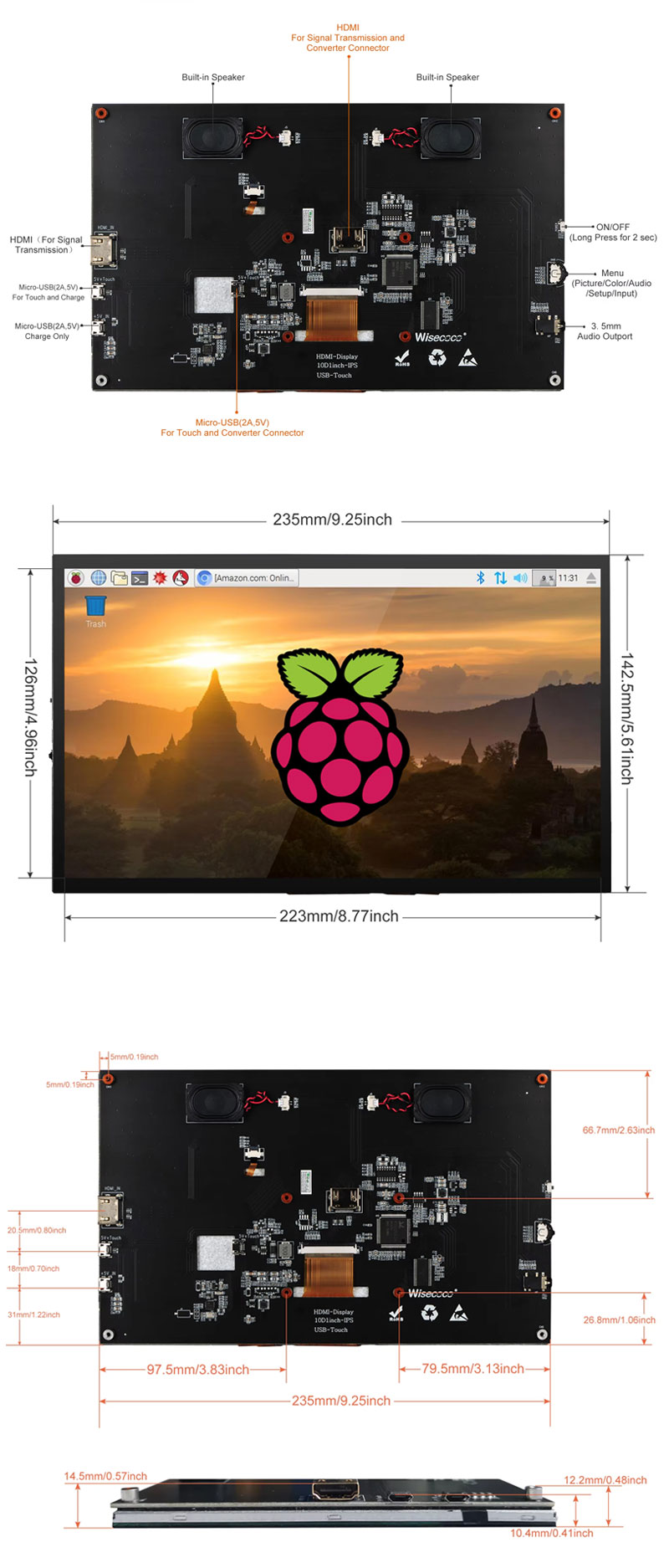 10.1 inch raspberry pi screen