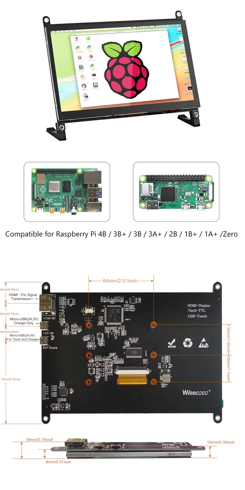 7 inch 1024x600 raspberry pi touch screen