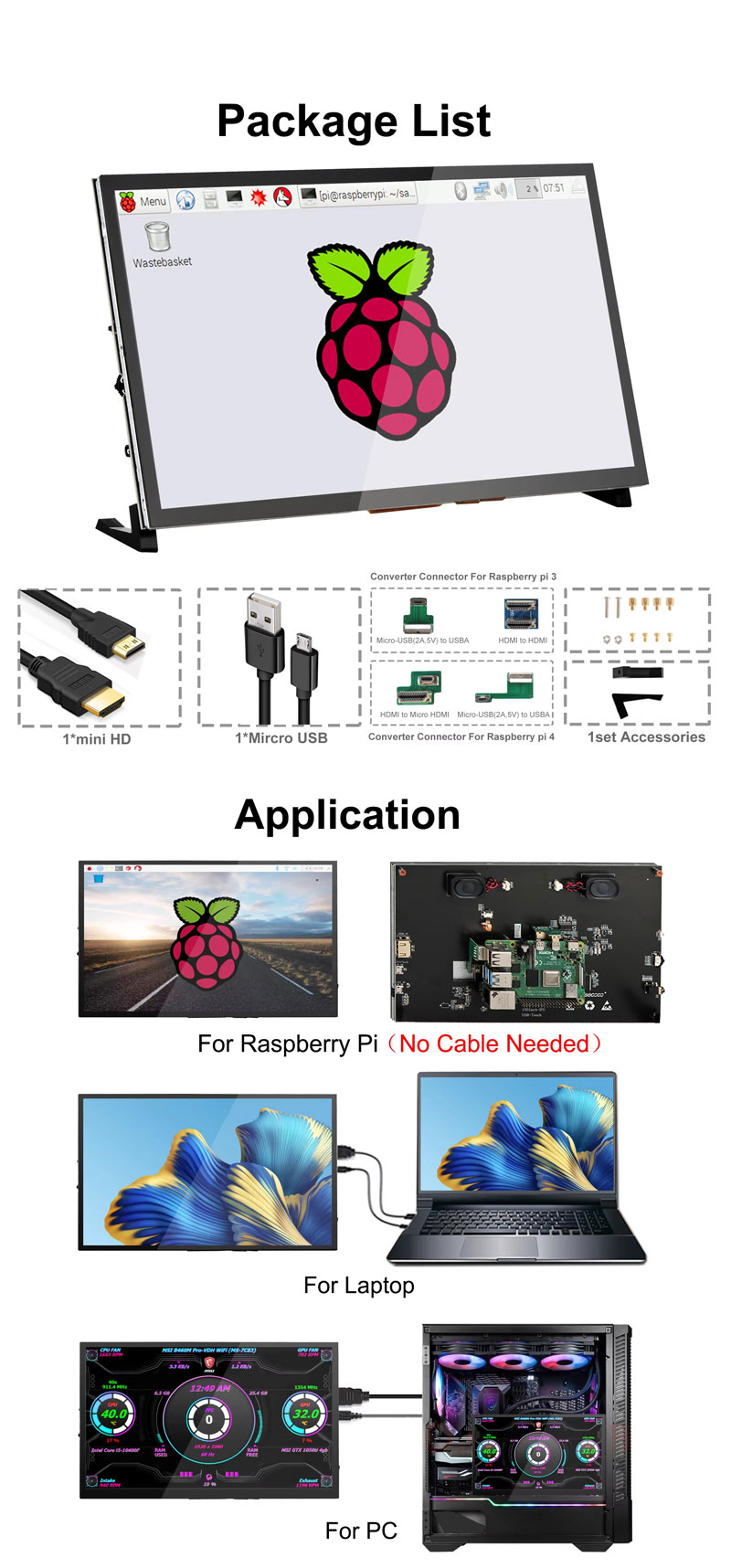 10.1 inch raspberry pi screen