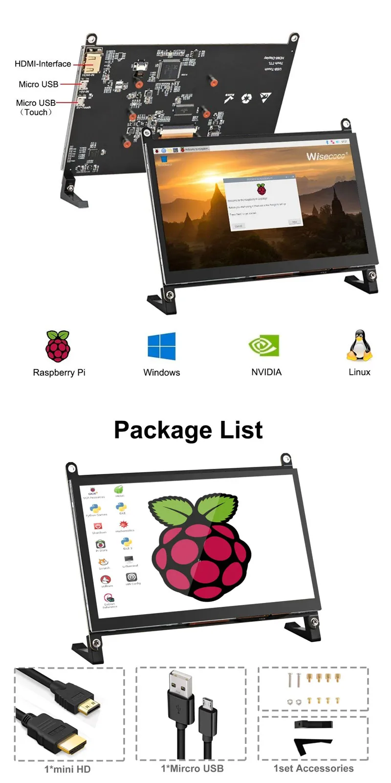 7 inch 1024x600 raspberry pi touch screen