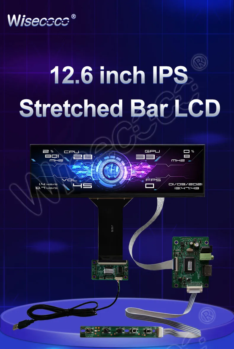 12.6 inch 1920x515 stretched bar lcd display