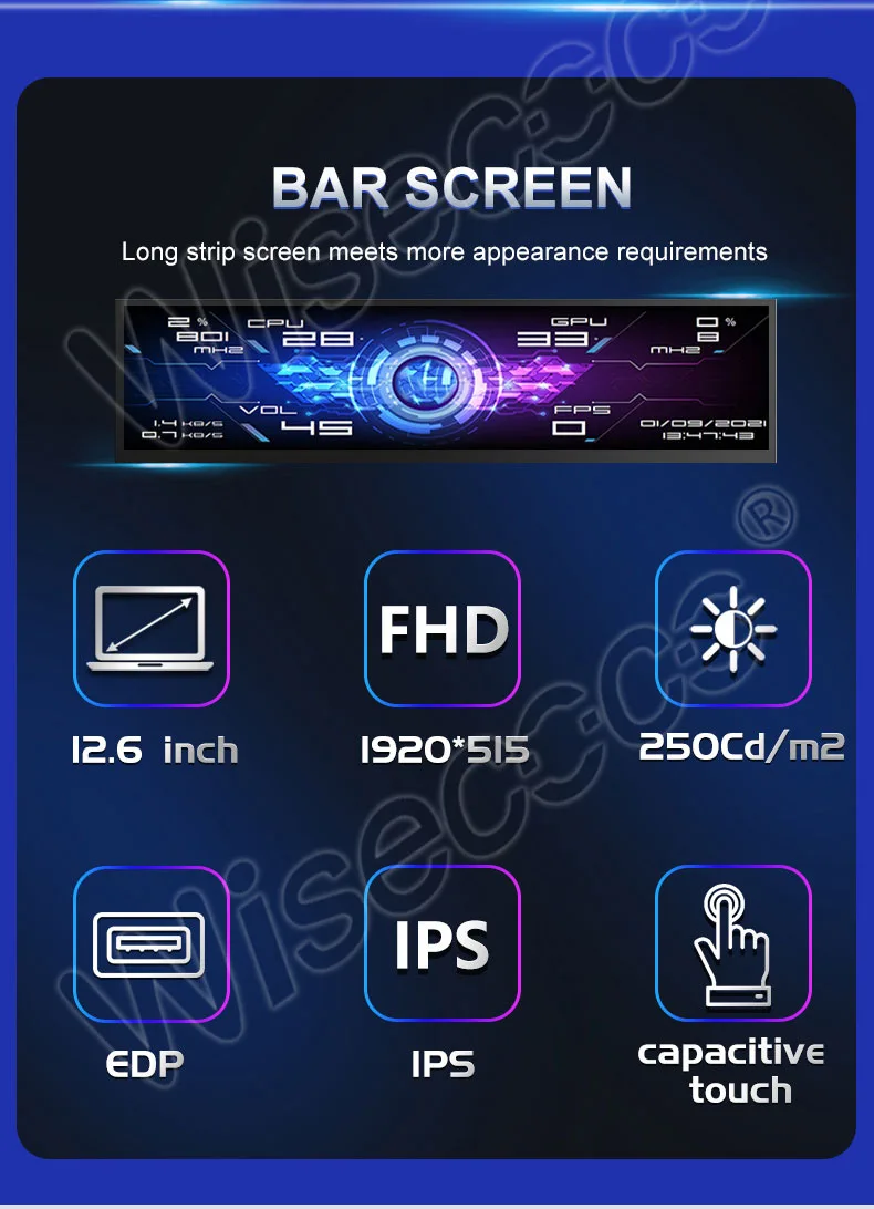 12.6 inch 1920x515 stretched bar lcd display