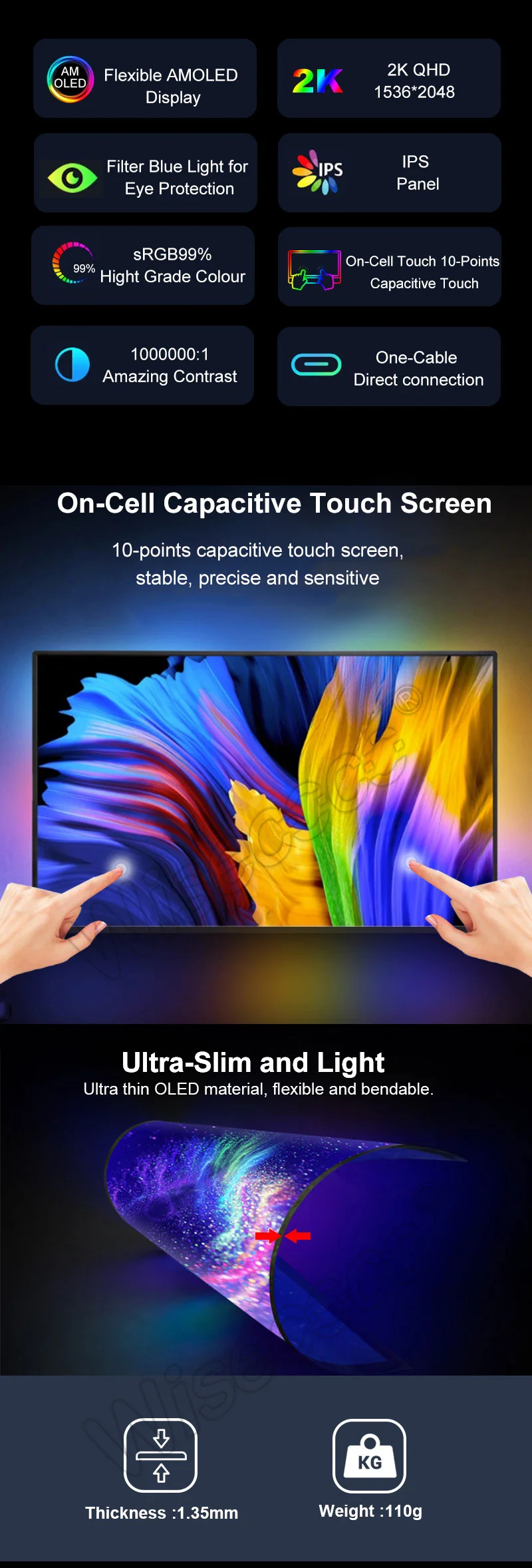 13.3 inch flexible touch screen display