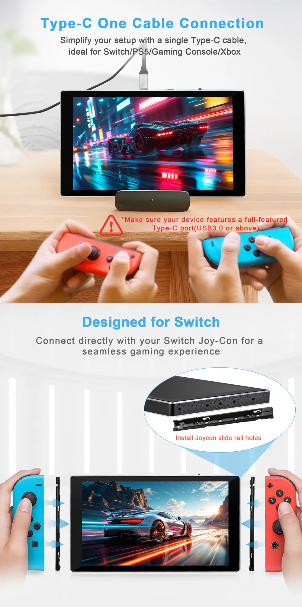 7 Inch Gaming Portable Extend Monitor with Type-c and USB