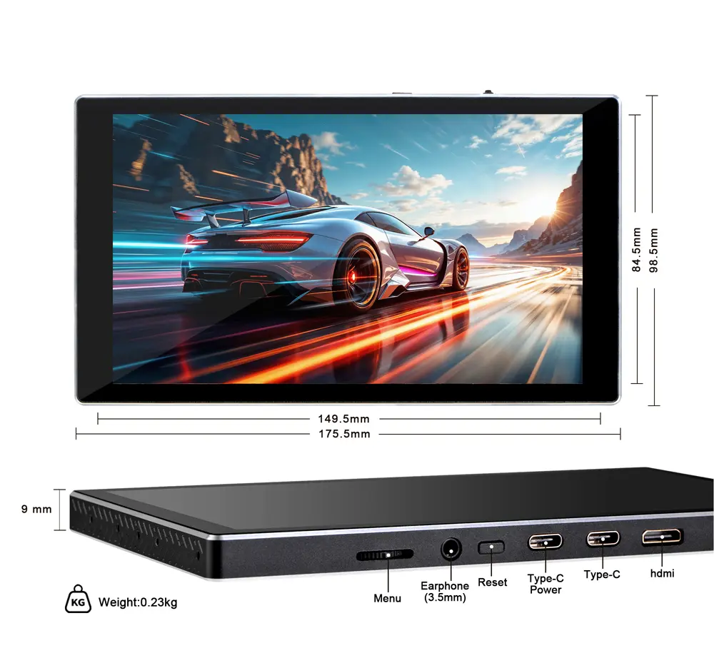7 Inch Gaming Portable Extend Monitor with Type-c and USB