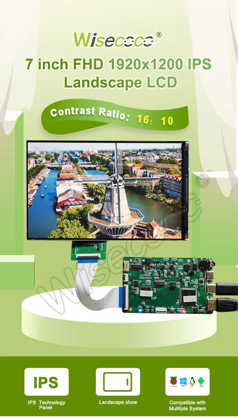 7 Inch FHD 1920x1200 IPS Landscape LCD MIPI Interface High Contrast Ratio LCD Module