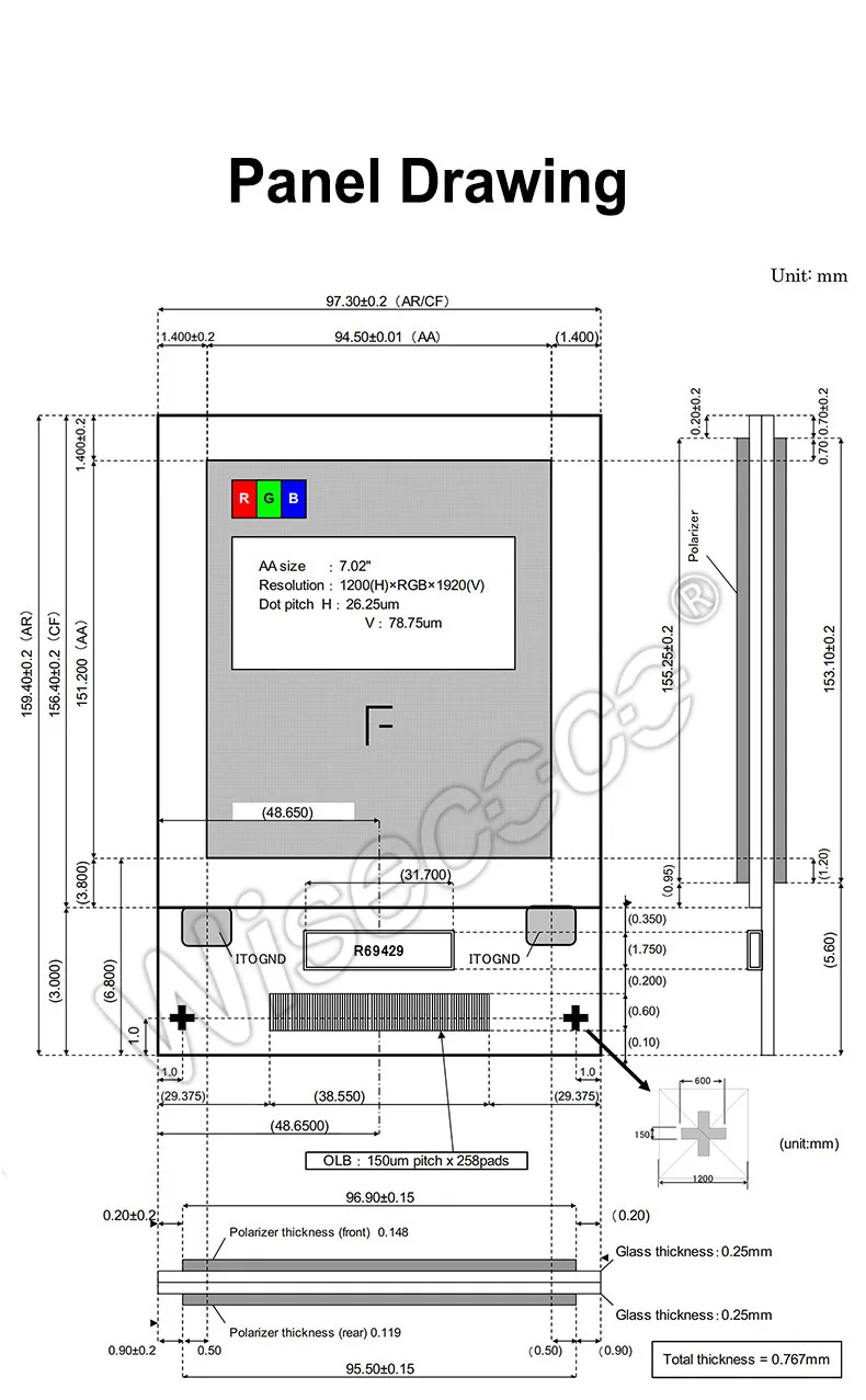 7 Inch FHD 1920x1200 IPS Landscape LCD MIPI Interface LCD Module