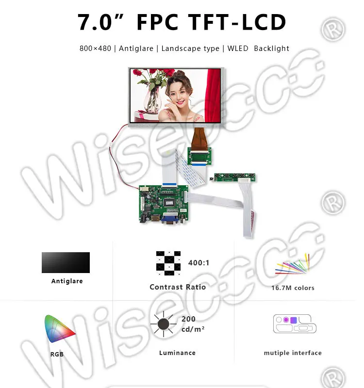 7 Inch Tft Lcd Display 800x480 Parallel RGB LCD Screen with Controller Board