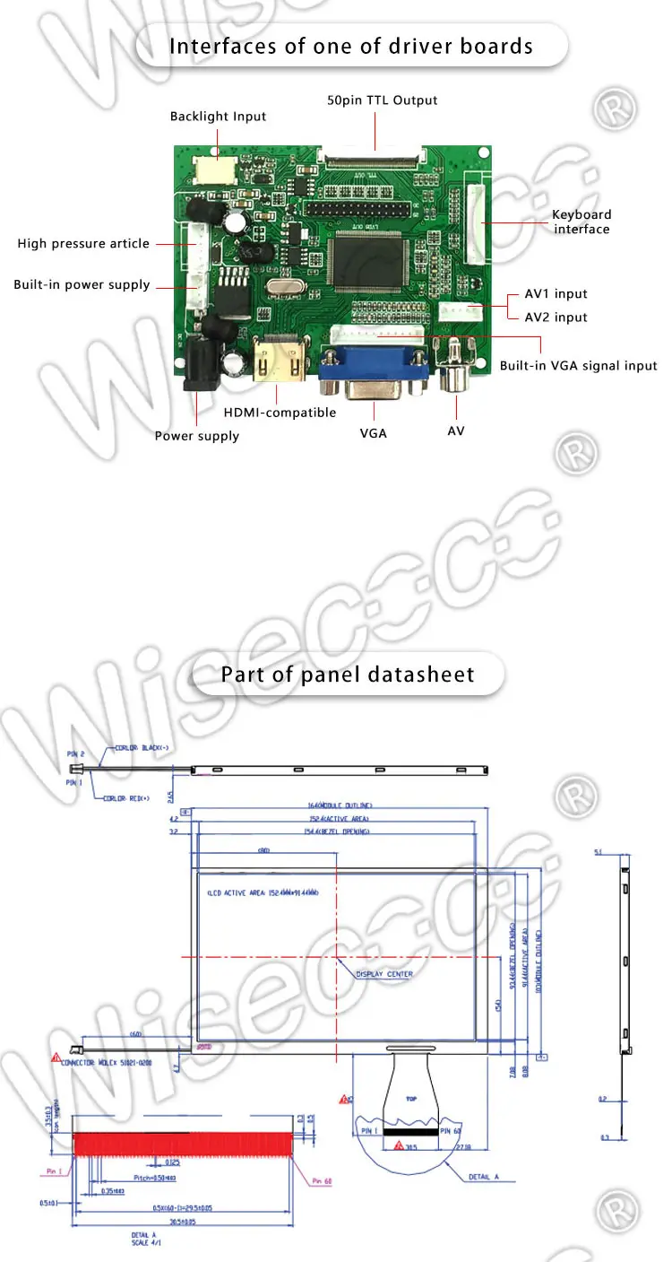 7 Inch Tft Lcd Display 800x480 Parallel RGB LCD Screen with Controller Board