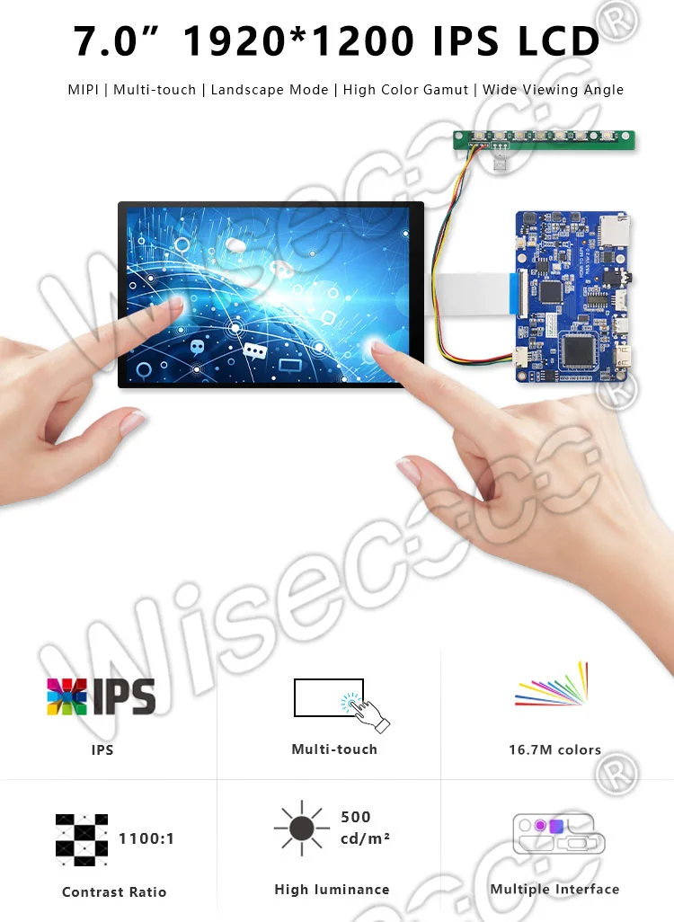 7 Inch TFT Lcd Touch Screen MIPI Interface IPS 1920*1200 Resolution Wide Viewing Angle LCD Display