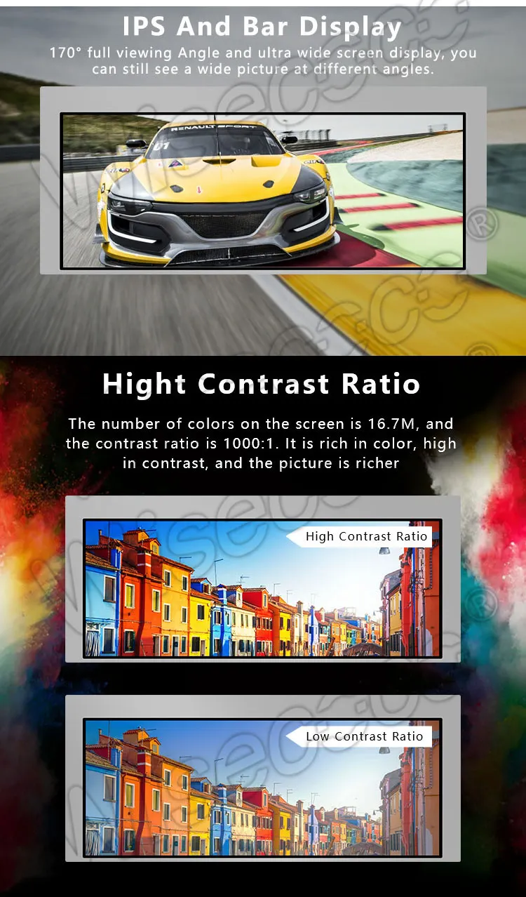 7.8 Inch Stretched Bar Lcd Display 800x300 Ips LVDS 500nits High Luminance TFT LCD Display