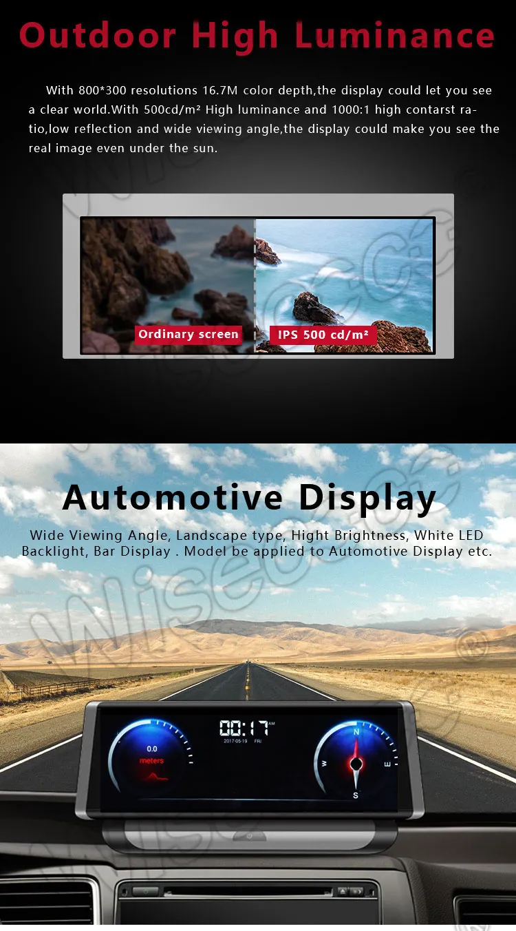 7.8 Inch Stretched Bar Lcd Display 800x300 Ips LVDS 500nits High Luminance TFT LCD Display