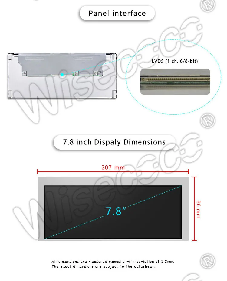7.8 Inch Stretched Bar Lcd Display 800x300 Ips LVDS 500nits High Luminance TFT LCD Display