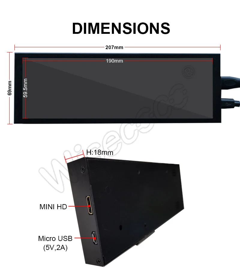 7.84 Inch 1280x400 LCD Monitor Stretched Bar Monitor