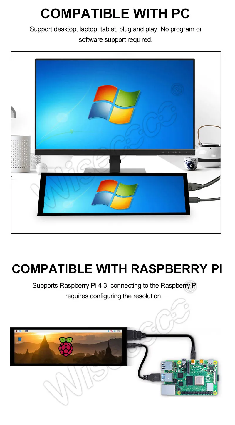 7.84 Inch 1280x400 LCD Monitor Stretched Bar Monitor