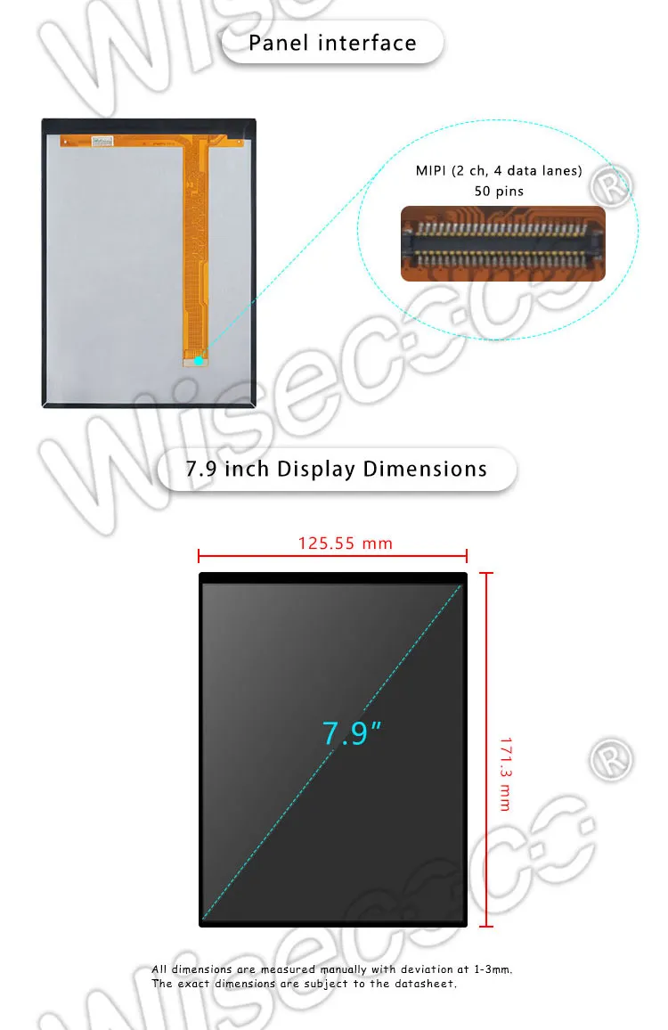 7.9 Inch TFT LCD Display 1536x2048 High Resolution MIPI Portrait Type LCD Panel With Driver Board