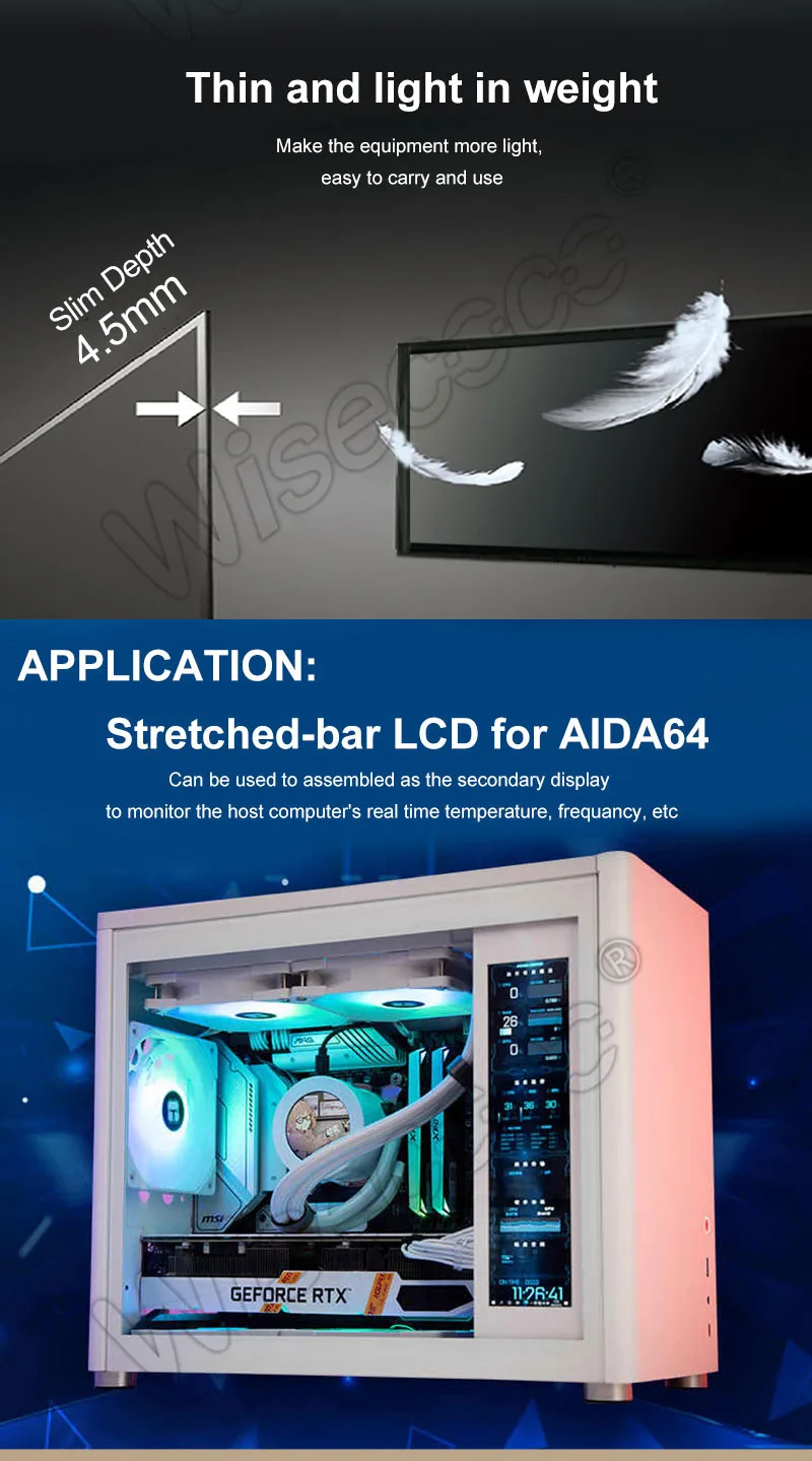 7.9 Inch Stretched Bar LCD Display 400x1280 IPS 500nits High Brightness TFT LCD Screen with Touch Panel