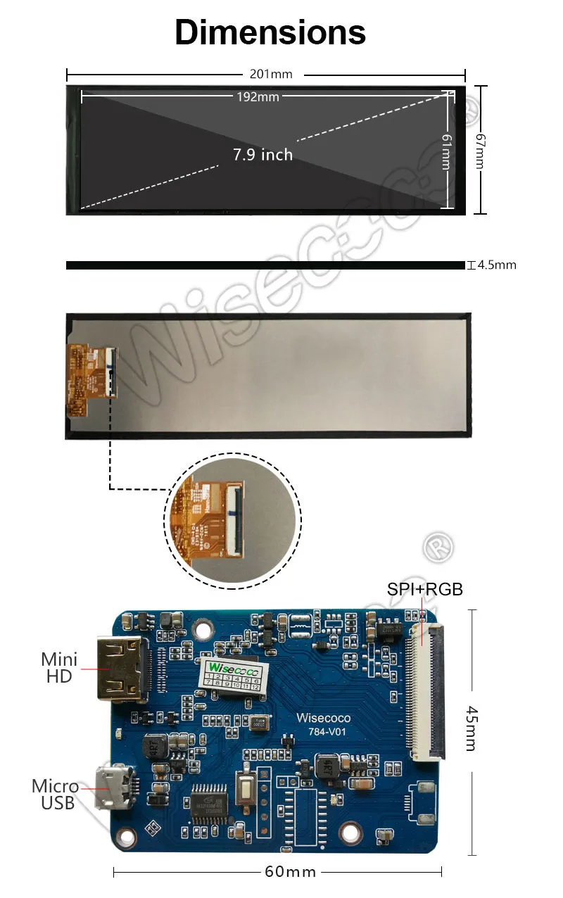 7.9 Inch Stretched Bar LCD Display 400x1280 IPS 500nits High Brightness TFT LCD Screen with Touch Panel
