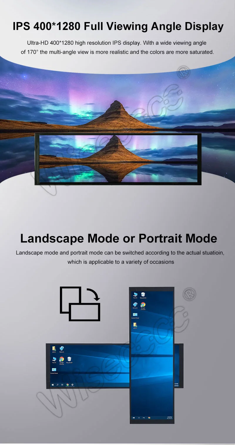 7.9 Inch Stretched Bar LCD Display 400x1280 IPS 500nits High Brightness TFT LCD Screen with Touch Panel