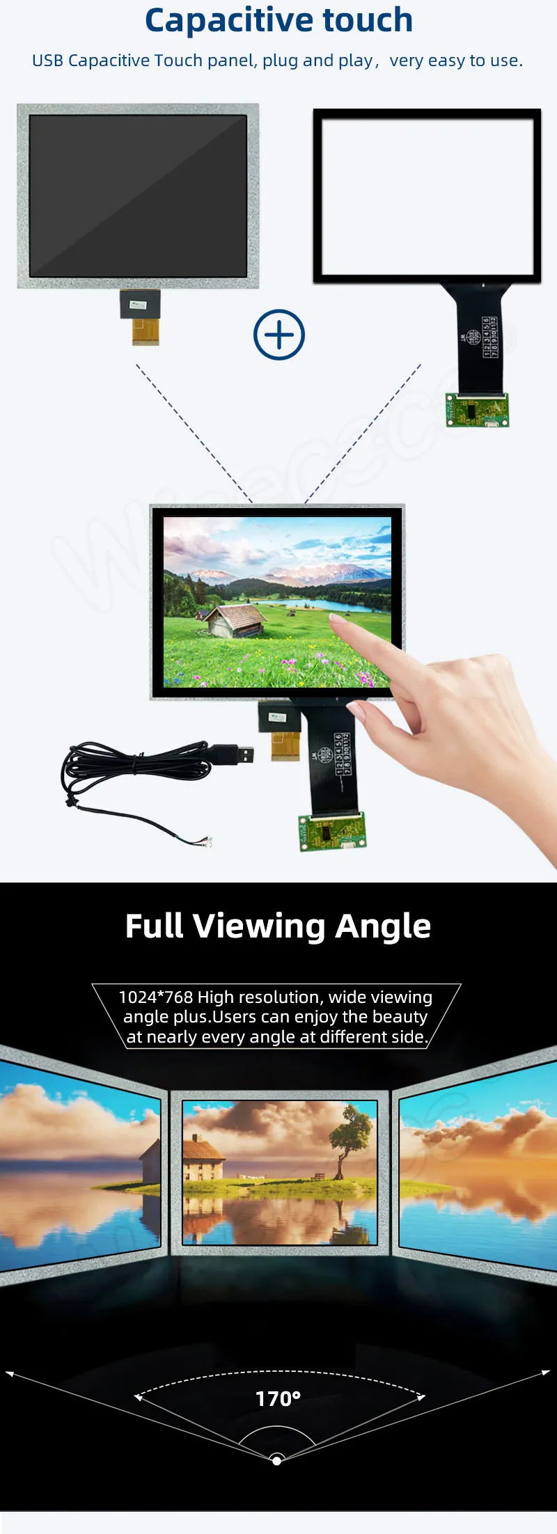 8-Inch 1024X768 High Brightness TFT LCD Panel Screen