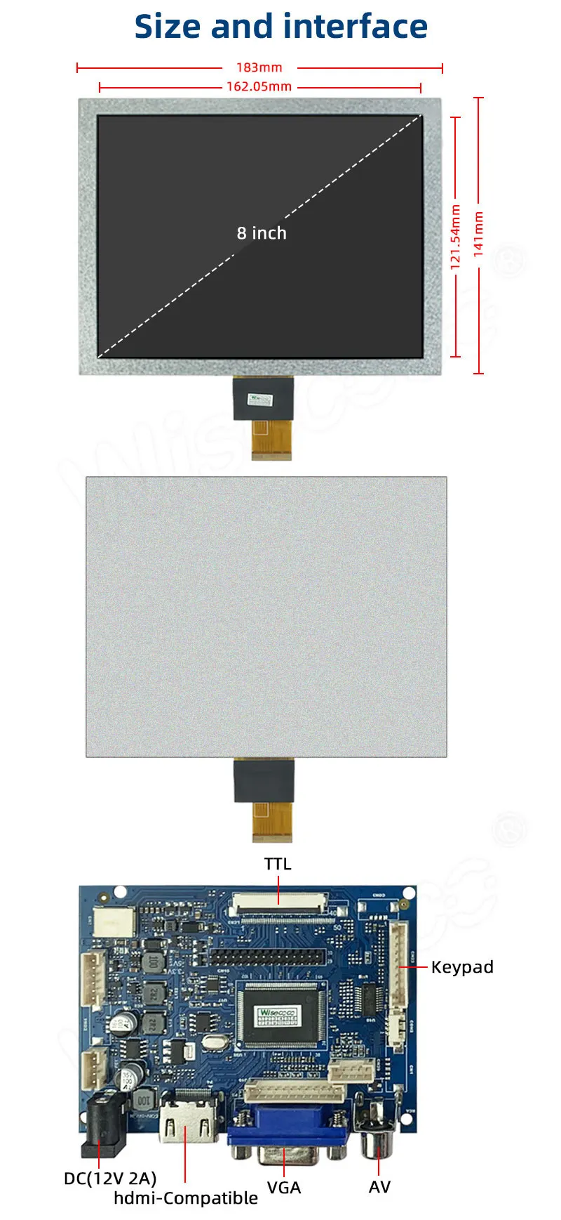 8-Inch 1024X768 High Brightness TFT LCD Panel Screen