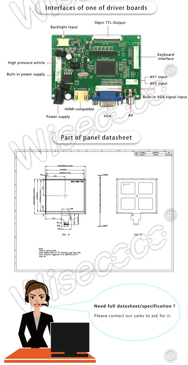 8 Inch TFT LCD Display 1024*768