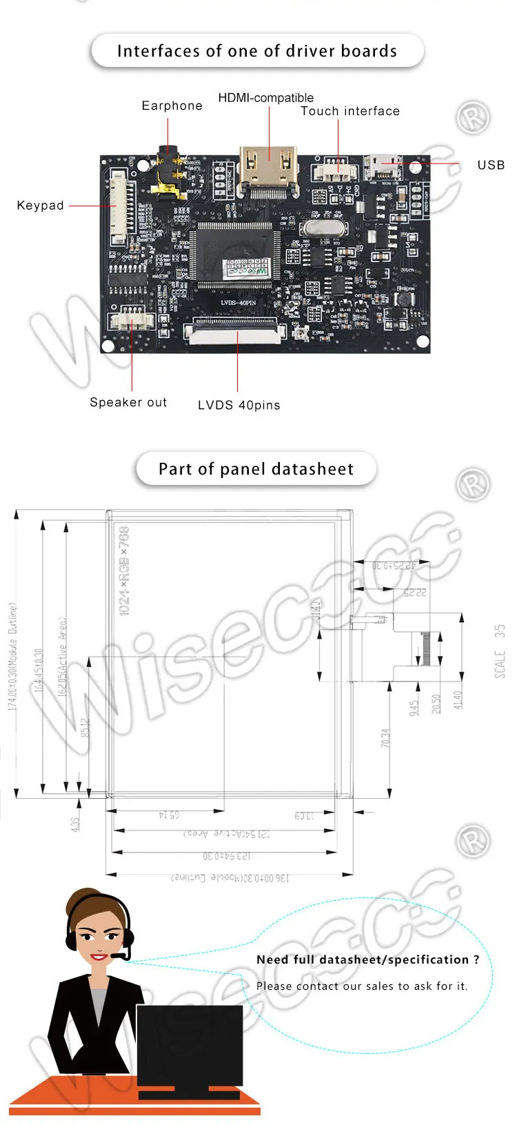8 inch 1024x768 ips lcd display module