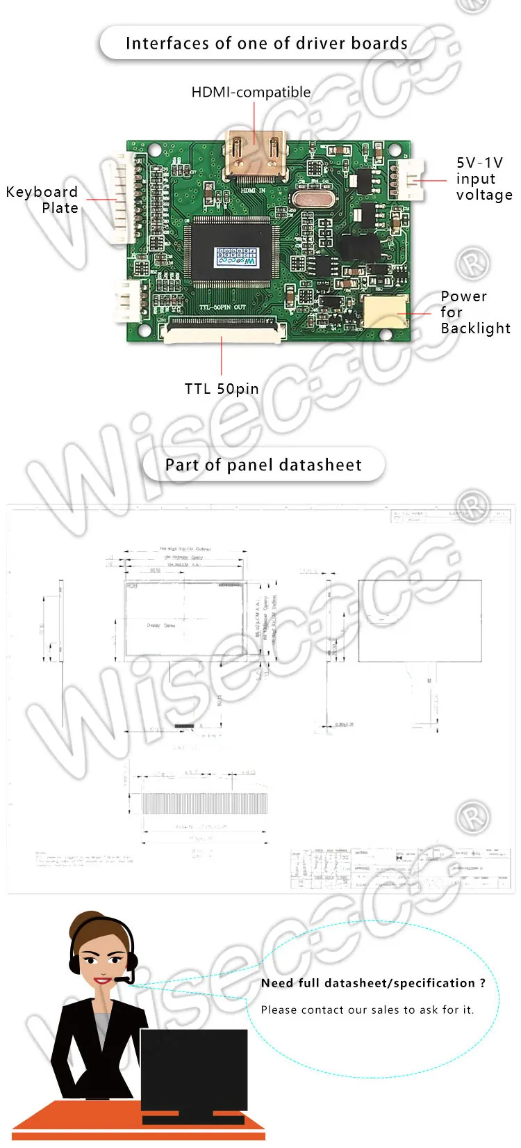 8 Inch 800x600 TFT LCD Display 50 Pins Parallel RGB Interface LCD Module With Touch