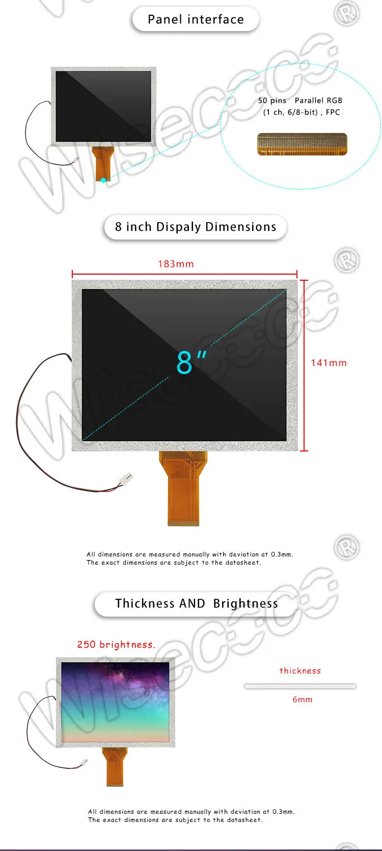 8 Inch 800x600 TFT LCD Display 50 Pins Parallel RGB Interface LCD Module With Touch