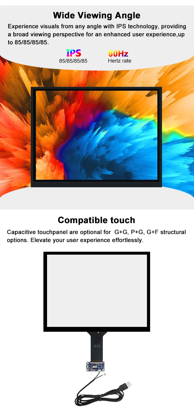 8.4 Inch IPS TFT LCD Display 1024x768 LVDS 1500nits Ultra High Brightness Wide Temperature LCD Display With Driver Board