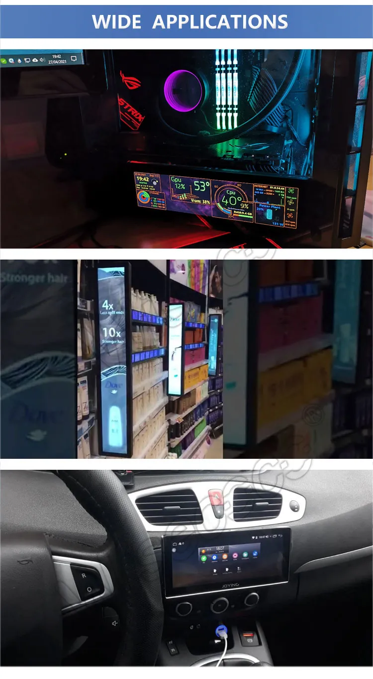 8.8 Inch Stretched LCD Display 480*1920 High Brightness Bar Type TFT LCD Display