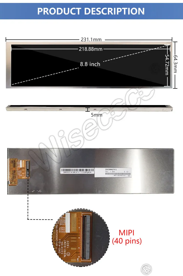 8.8 Inch Stretched LCD Display 480*1920 High Brightness Bar Type TFT LCD Display